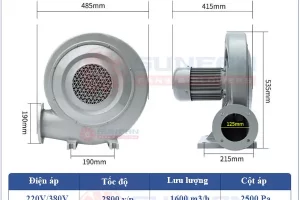 Thông số kỹ thuật Quạt sò công nghiệp 1500W