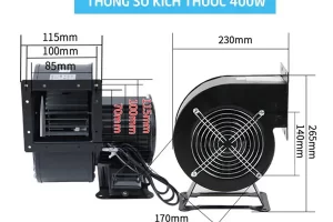 Thông số kích thước Quạt hút li tâm mini 400W